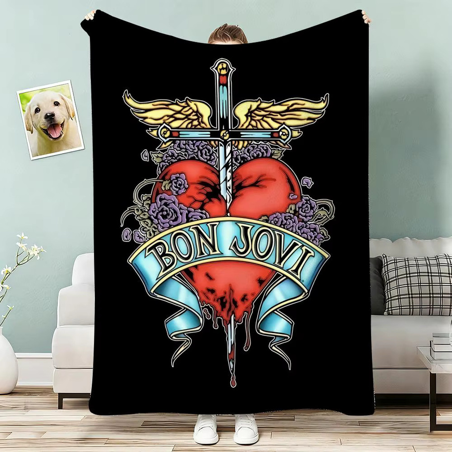 Bon Jovi Flanelldecke in Weiß oder Schwarz, leichte 240g Decke für den Sommer, weich und hautfreundlich - Bild 3