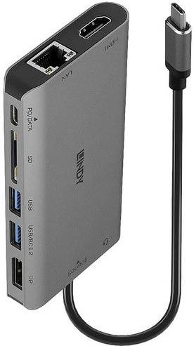 LINDY USB 3.2 Type C Mini-Dockingstation mit HDMI, DisplayPort und GigE in Schwarz/Grau - Bild 1