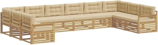 vidaXL Sofagarnitur aus Massivholz Akazie in Beige mit Latten-Design und Armlehnen - Bild 1