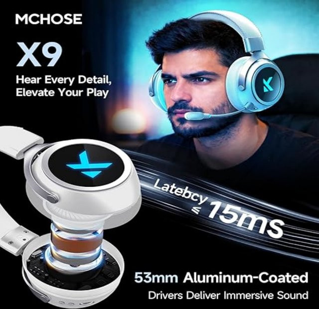 MCHOSE X9 Kabelloses E-Sport-Headset mit Bluetooth, 2,4G und 7.1 Surround Sound sowie Geräuschunterdrückung in Schwarz oder Weiß - Bild 1