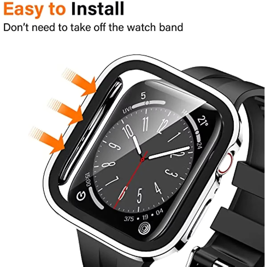 CAOWTAN PC-Gehäuse mit Displayschutzfolie und Glas für Apple Watch und iWatch in Silber - Bild 2