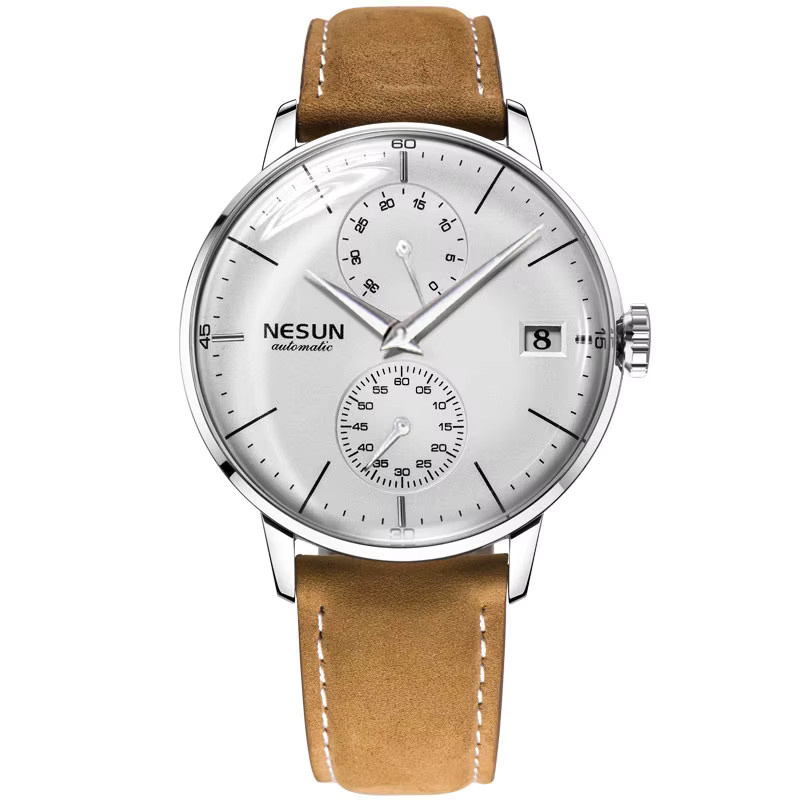 NESUN Armbanduhr Automatik, Edelstahl, Lederband, Saphirglas, Herren - Bild 1