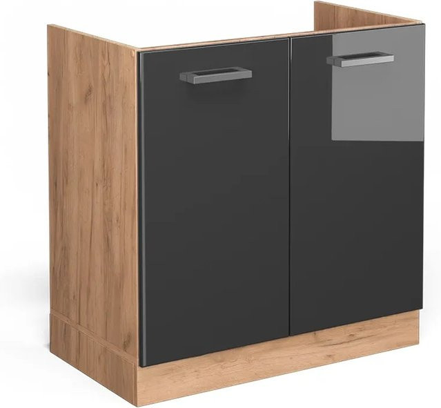 Vicco Spülenunterschrank R-Line Küchenschrank in Anthrazit und Gold, Breite: 80 cm - Bild 1