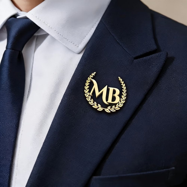 Namensbrosche Weizenblüte, Edelstahl, Gold, Herren - Bild 1