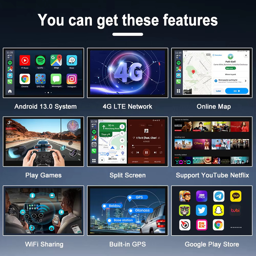 Carlinkit QCM 6125 TV Box Android 13 Plus mit Netflix, YouTube und Spotify, Drahtloses CarPlay und Android Auto, Schwarz, mit GPS und LTE - Bild 3