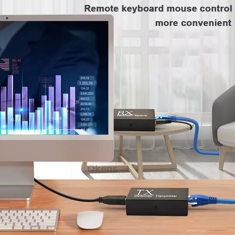Qkens 4-Port USB-Extender Set in Schwarz für bis zu 120 m über CAT6-Ethernet-Kabel zur Verbindung von Laptop, PC, Tastatur, Maus und USB-Flash-Disk - Bild 6