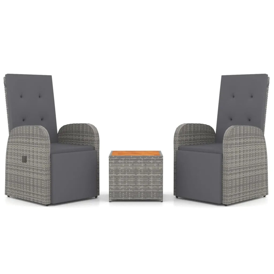 vidaXL 3-tlg Garten-Lounge-Set aus Poly-Rattan und Akazienholz in Grau - Bild 2