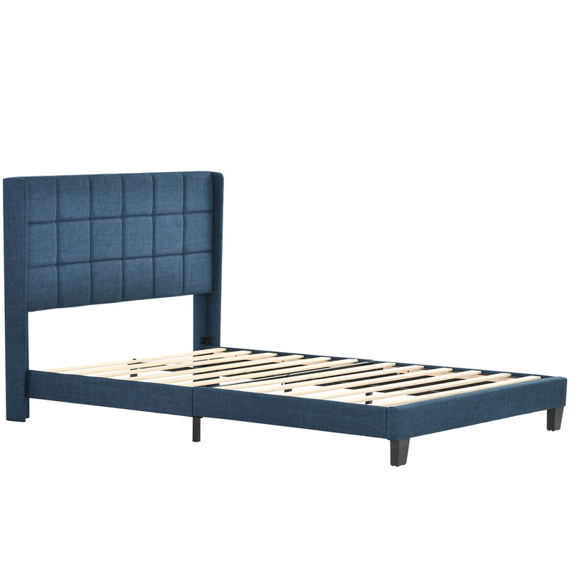 Gepolstertes Doppelbett aus Holz in Blau mit Leinenoptik von Aosom, B/T/H: 140 x 200 x 108 cm - Bild 2