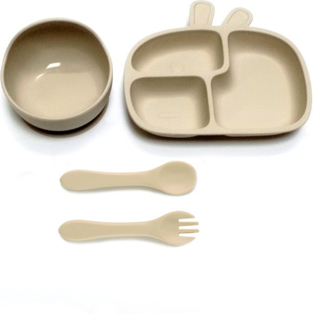 Bneseus 4-teiliges Baby-Teller-Set aus Silikon in Beige mit Saugnapf und Fächern - Bild 1