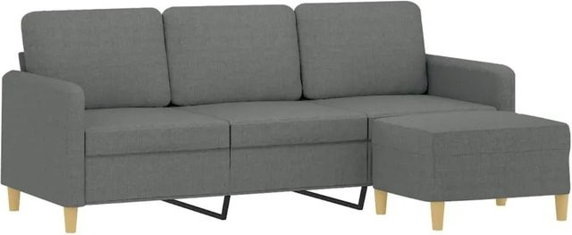 vidaXL 3-Sitzer-Sofa mit passendem Hocker in Dunkelgrau, modernes Stoffsofa für das Wohnzimmer - Bild 1