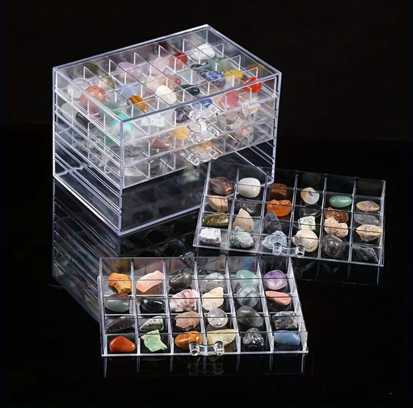 Kristallvitrine transparente Kunststoff-Aufbewahrungsbox für deine Sammlung von Natursteinen und Edelsteinen in rechteckiger Form - Bild 1