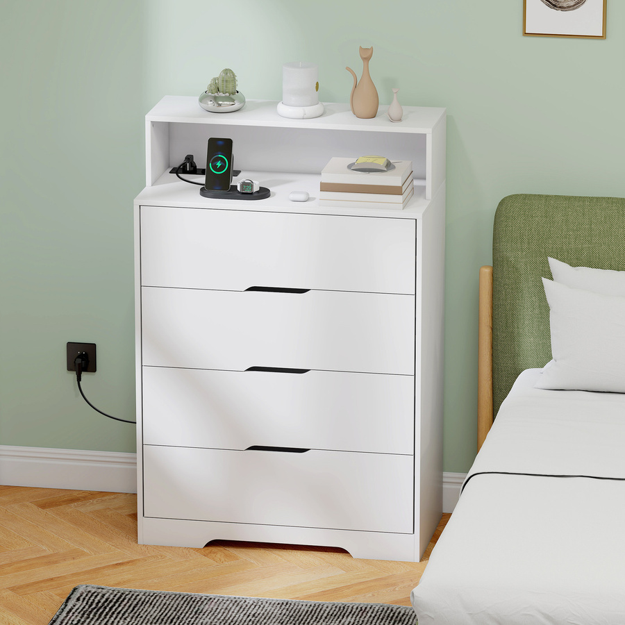 HOMCOM Kommode mit 4 Schubladen und Ladestation in Weiß, Schlafzimmerkommode mit USB- und USB-C-Anschluss und offenem Fach, B/T/H: 80 x 40 x 120 cm - Bild 2