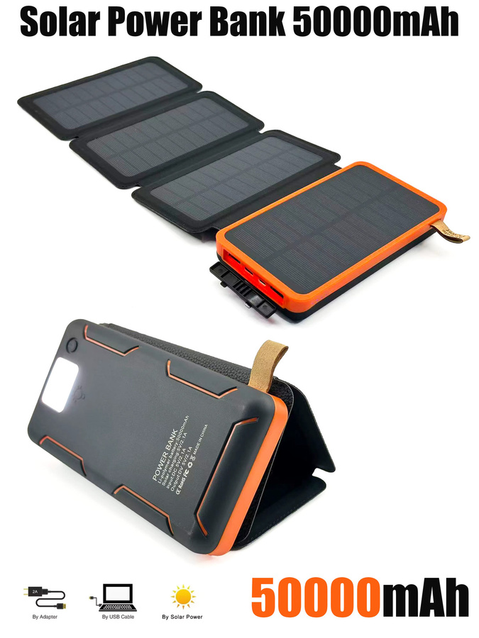 Rscrola Solar Power Bank mit 50000 mAh und faltbaren Solarmodulen, Schwarz, USB-A Ausgang für iPhone und Android, ideal für Camping und Outdoor-Aktivitäten - Bild 6