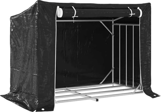 vidaXL Brennholzregal mit Regenschutz aus verzinktem Stahl in Schwarz, B/T/H: 151 x 80,5 x 110,5 cm - Bild 1