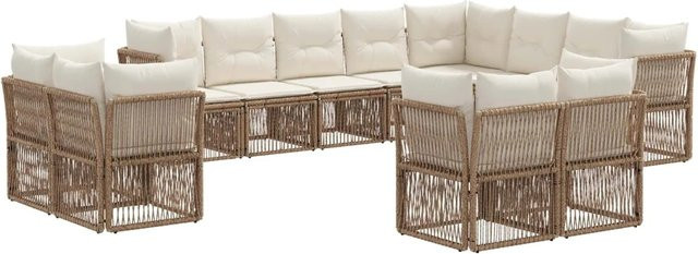 vidaXL Gartensofa-Set 12-tlg. in Beige aus Poly-Rattan mit Polsterung und Sitzkissen - Bild 1