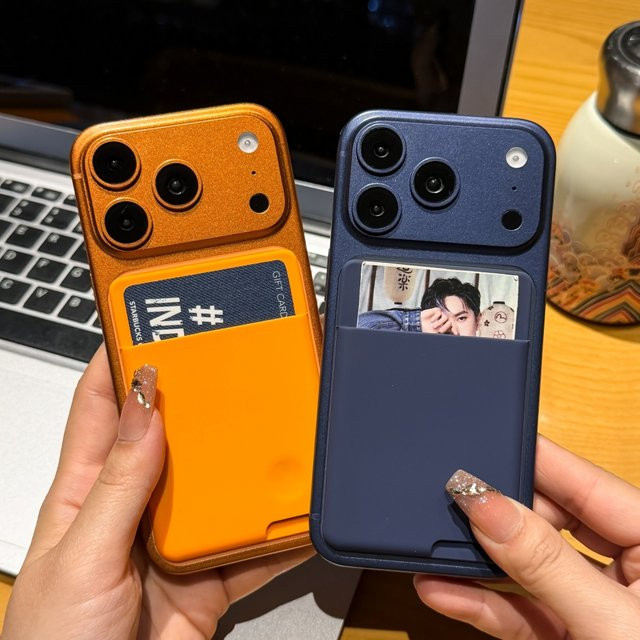 Selbstklebende Silikon-Tasche in Orange für Handy, Geldbörse und Kartenhalter - Bild 1