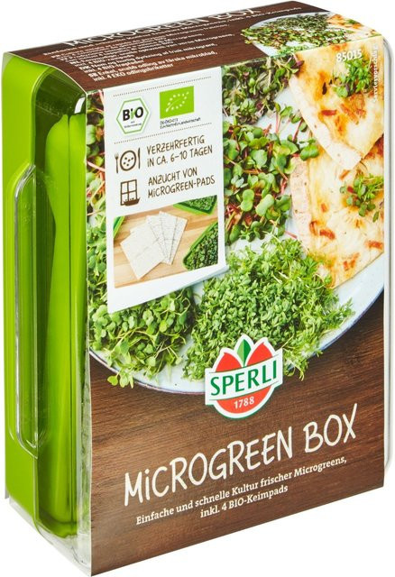 SPERLI BIO Microgreen Box Anzuchtset mit 4 Bio Keimpads, Anzuchtgitter, Auffangschale und Deckel mit Luftschlitzen in Grün - Bild 1