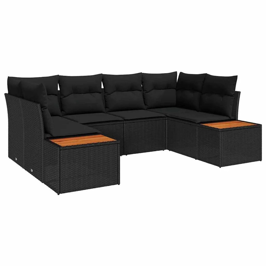 6-tlg. vidaXL Garten-Sofa-Set aus Poly-Rattan in Schwarz mit Outdoor-Kissen und pulverbeschichtetem Stahlgestell - Bild 2