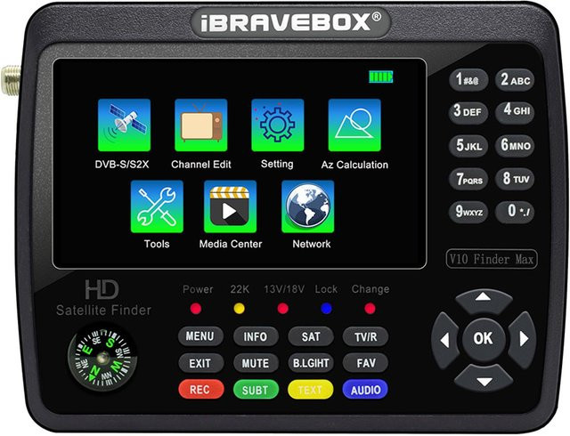 iBRAVEBOX V10 Finder Max HD Satelliten-TV-Signalfinder DVB-S/S2/S2X Digitales Handsignalmessgerät mit 4,3 Zoll LCD Display in Schwarz - Bild 1