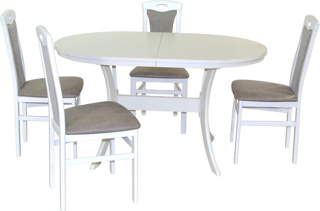Möbel direkt online Essgruppe Hanna, 5-teilig, Buche Massivholz, Weiß, Kunstlederoptik - Bild 1