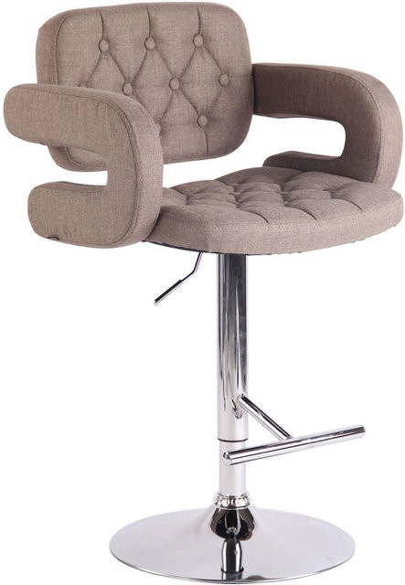 TPFLiving Barhocker Dubai mit Armlehnen, drehbar, Stoff in Taupe/Beige und Metallgestell in Chromoptik - Bild 1