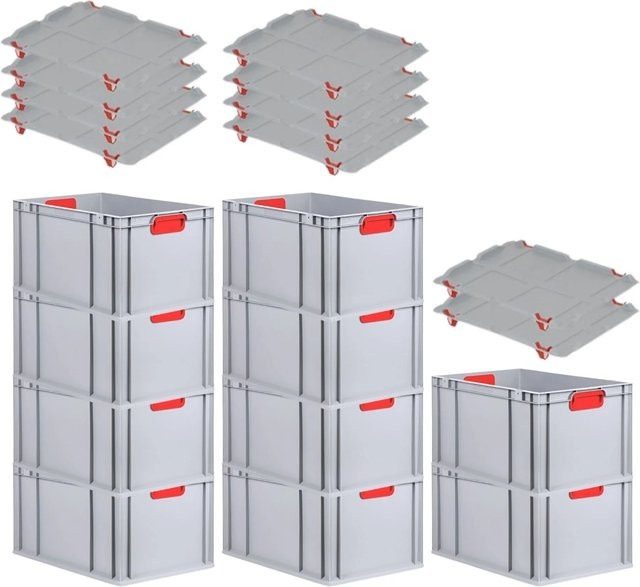 PROREGAL Spar Set 10x Eurobox Nextgen Color mit Auflagedeckel und Schiebeschnappverschlüssen, Farbe Rot, H x B x T: 32 x 40 x 60 cm - Bild 1
