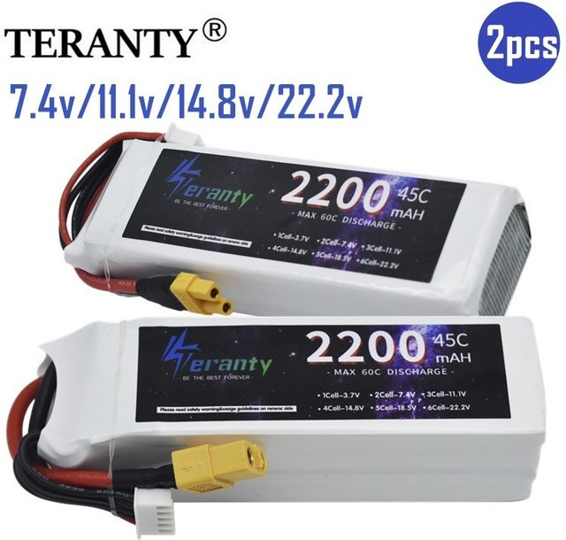 2 Stück TERANTY Li-Ion Akku Pack 2200 mAh mit XT60 oder Deans T Anschluss für RC Drohnen und Modellautos - Bild 1