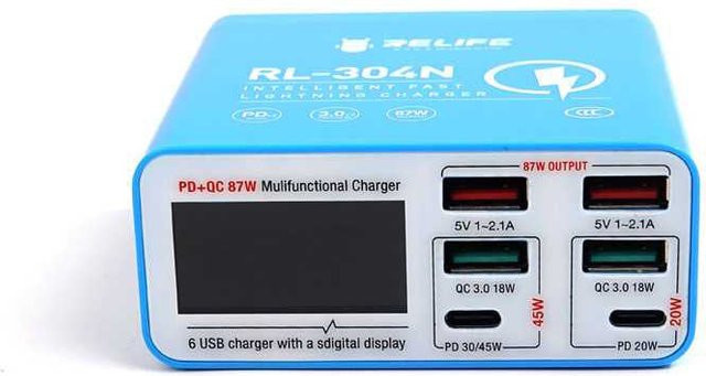 Relife Ladestation RL-304N in Blau mit 87W, 2 x USB-C und 4 x USB-A - Bild 1