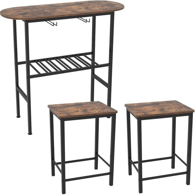 Costway Hausbar Set mit Bartisch und 2 Barhockern in Braun - Bild 1