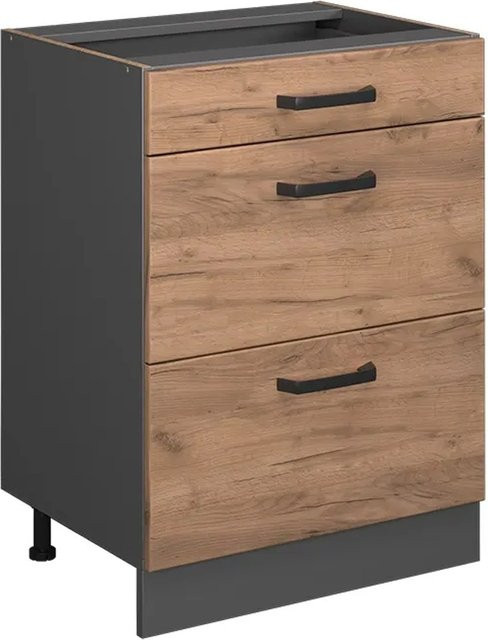 Vicco Küchenunterschrank R-Line Goldkraft in Eiche und Anthrazit mit Schubladen, Breite: 60 cm - Bild 1