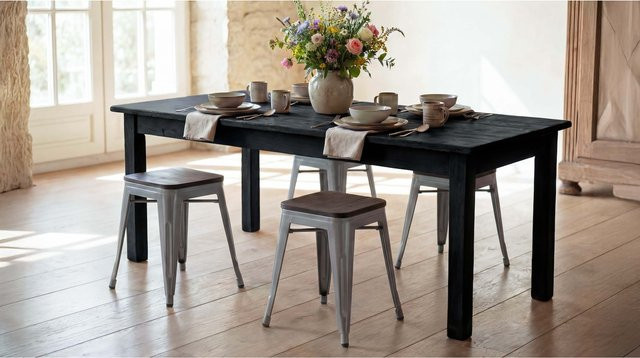 4er-Set MCW Hocker A73 im Industriedesign mit Holz-Sitzfläche und Metallgestell, grau, stapelbar, B/T/H: 39,0 x 39,0 x 45,5 cm - Bild 2