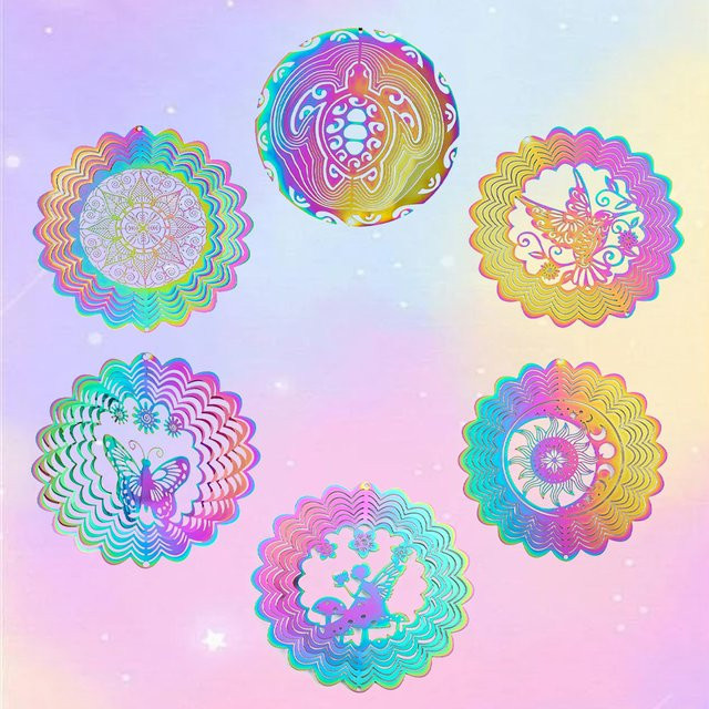 Regenbogen-Mandala Windspiel als hängender Sonnenfänger mit 3D-Whirligig-Effekt in Multicolour und Gelb für Garten und Hof - Bild 1