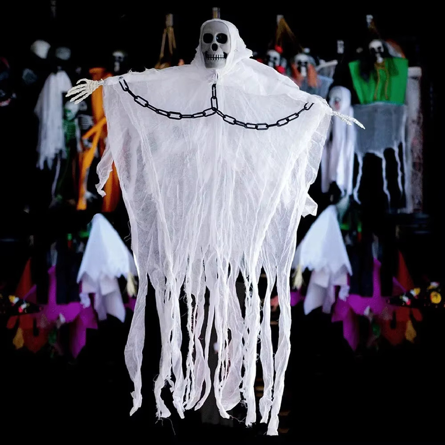 Trebalena Halloween Hänge-Dekoration mit Geist und Skelett-Kopf aus weißer Gaze - Bild 3