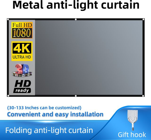 Salange Projektor-Leinwand aus reflektierendem Metall-Anti-Licht-Stoff in Grau, 16:9 Format, für 60 bis 130 Zoll, kompatibel mit XGIMI Xiaomi DLP-Projektoren - Bild 1