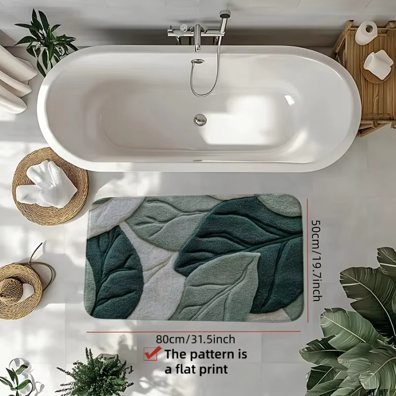 VIKAMA Badezimmer-Antirutschmatte Nordic Green Leaf, wasserabsorbierend und schnelltrocknend, Rechteckig, B: 60 cm, T: 40 cm - Bild 4