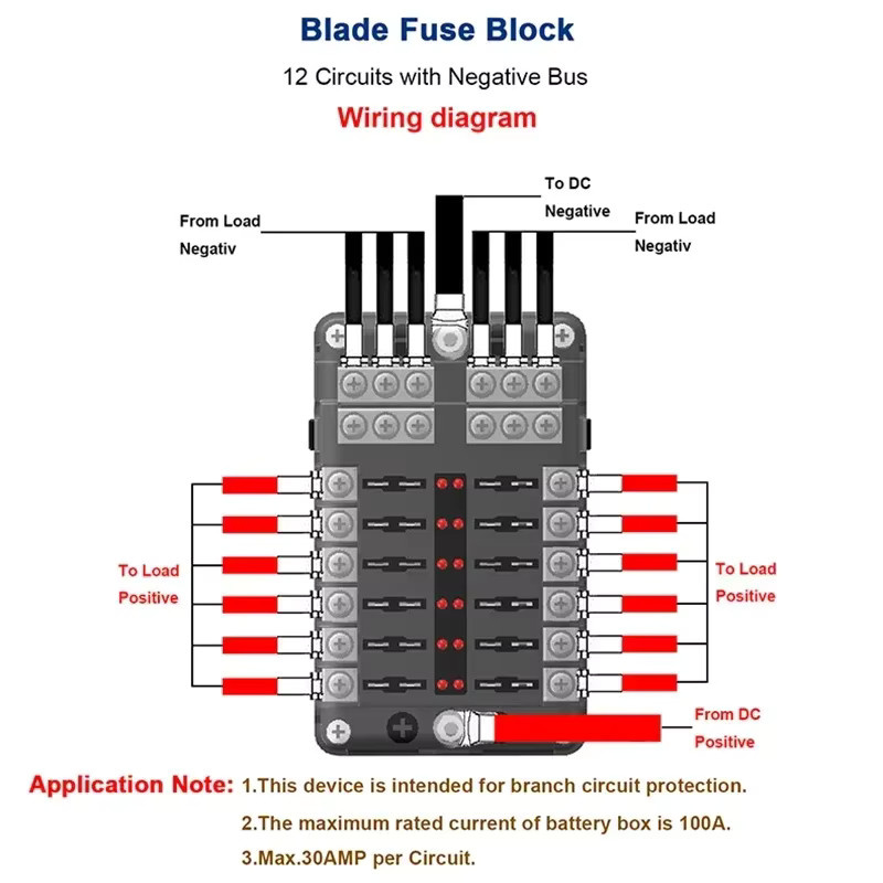 Sicherungshalter Block mit 6 oder 12 Wegen und Warnanzeige für Auto und Boot, 12 V 36 V Stromverteilung Panel Board, Schwarz - Bild 4