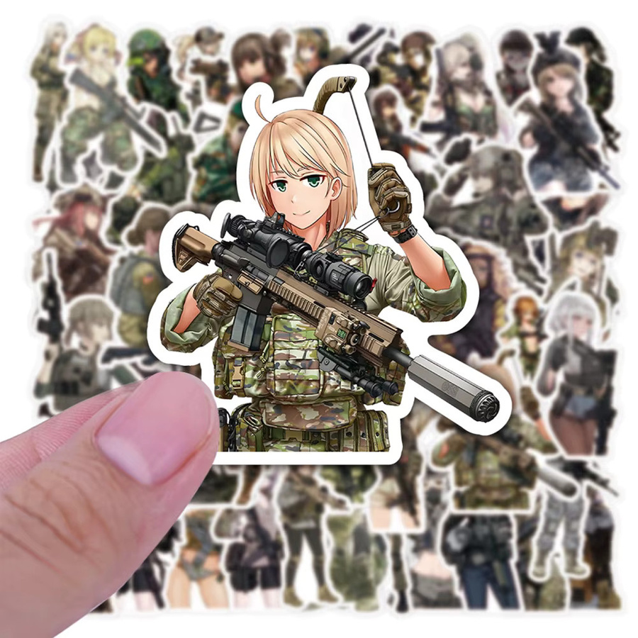 Charile Anime Tarnmuster Soldaten-Mädchen Aufkleber, Sticker, 10 Stück - Bild 3