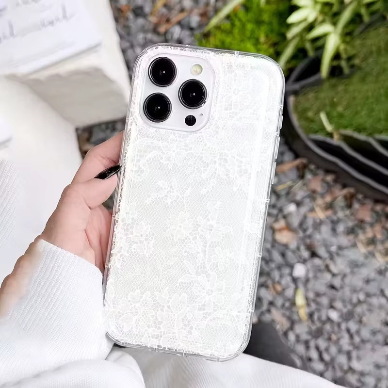 Elegante Handyhülle mit weißem Spitzenmuster für Apple iPhone 11 bis iPhone 17 Pro Max, Transparentes Soft Clear Cover - Bild 3