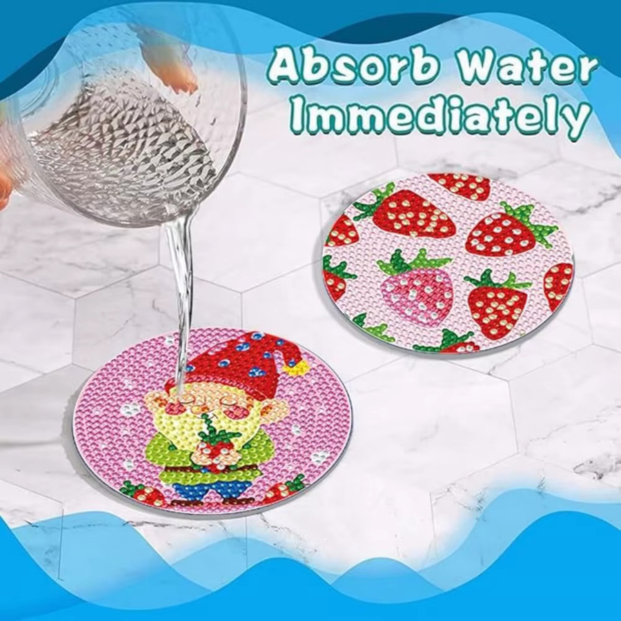 Steinmalerei-Untersetzer mit Halterungen, DIY Kuchenmuster Diamantkunst, 8-teiliges Set - Bild 4