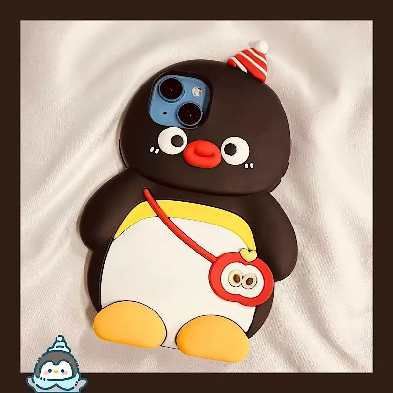 Silikon Handyhülle mit Pinguin-Design für Apple iPhone 15 Pro, 14 Pro Max, 13, 12, 11 in Schwarz - Bild 4