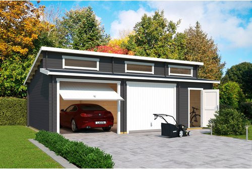 Blockgarage Lasita Maja Hawaii in Grau mit Schwingtoren, Außenmaß B: 820 cm, T: 579,6 cm - Bild 1
