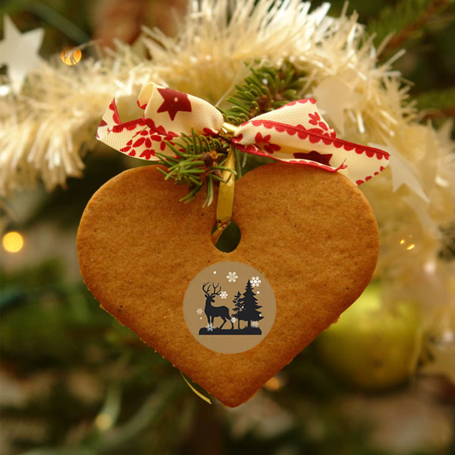 TYFYO Kraftpapier Weihnachtsaufkleber in Braun, 500 Stück Rolle für Geschenkboxen und Karten, Durchmesser: 2,54 cm - Bild 3