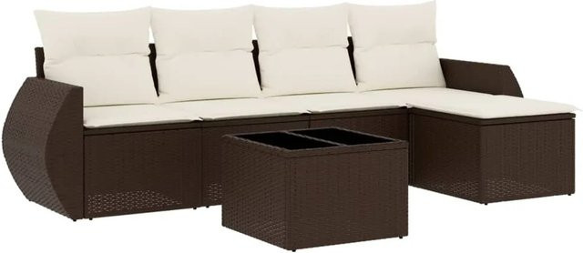 vidaXL 6-teilige Garten-Sofagarnitur in L-Form aus braunem Poly-Rattan mit Kissen und Couchtisch - Bild 1