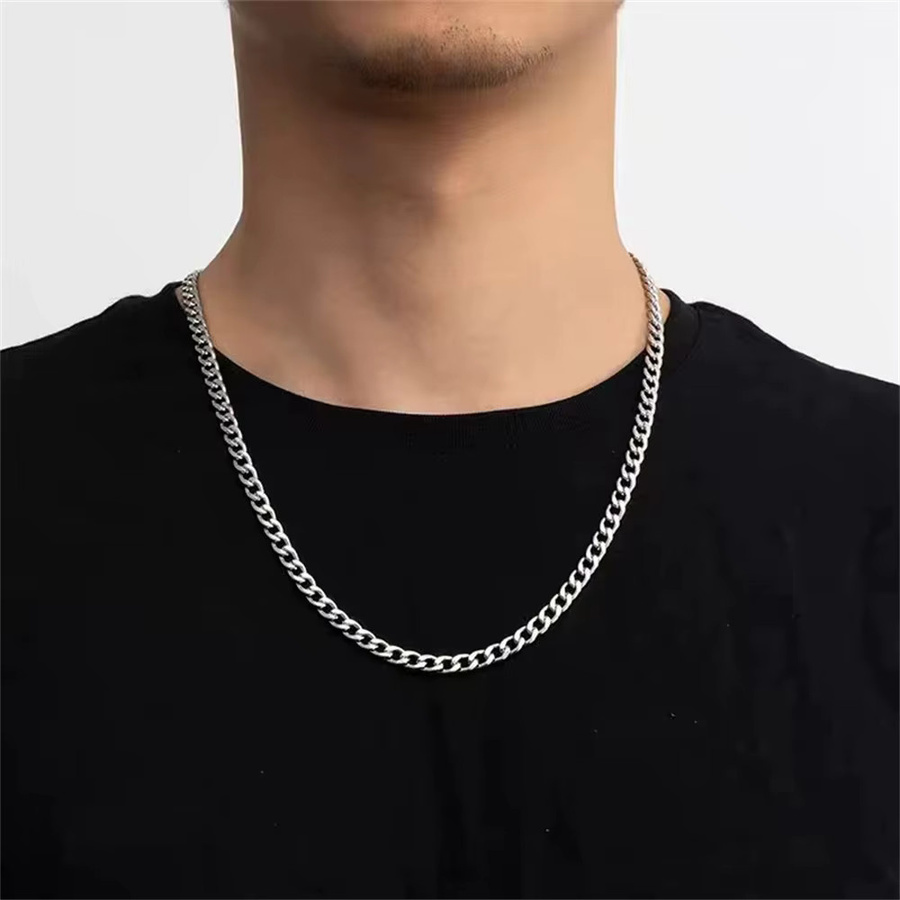 Halskette Curb Cuban Link, Edelstahl, Silber, Unisex - Bild 2