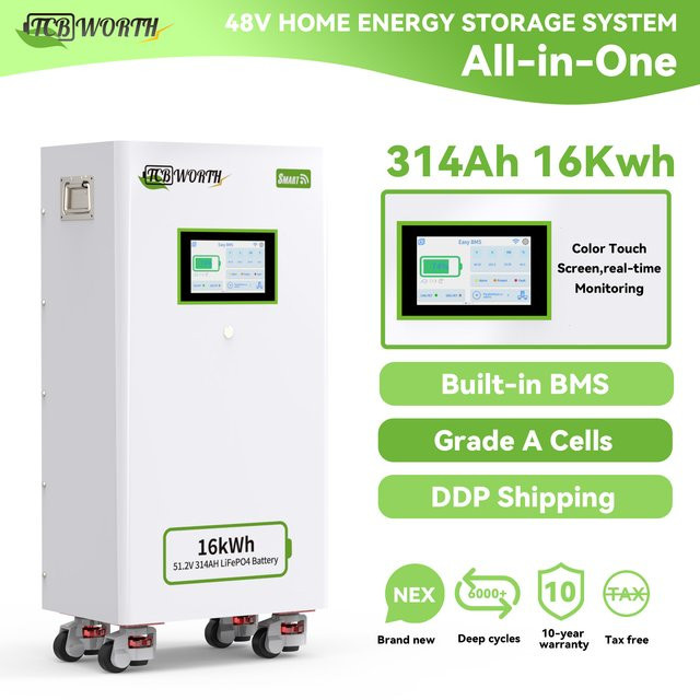 TCBWORTH 48V 314Ah LiFePO4 Batterie, 15KWh Solar-Speicher, wiederaufladbare Lithium-Batterie mit 200A BMS für Photovoltaik-Systeme und Wohnmobile, Farbe: Weiß - Bild 1