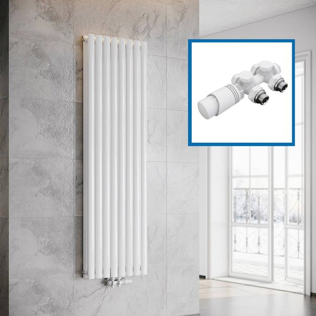 SONNI Design Röhren Heizkörper Oval Paneelheizkörper Vertikal, Doppellagig, Weiß, Höhe: 160 cm, Breite: 47,2 cm, Mittelanschluss - Bild 1