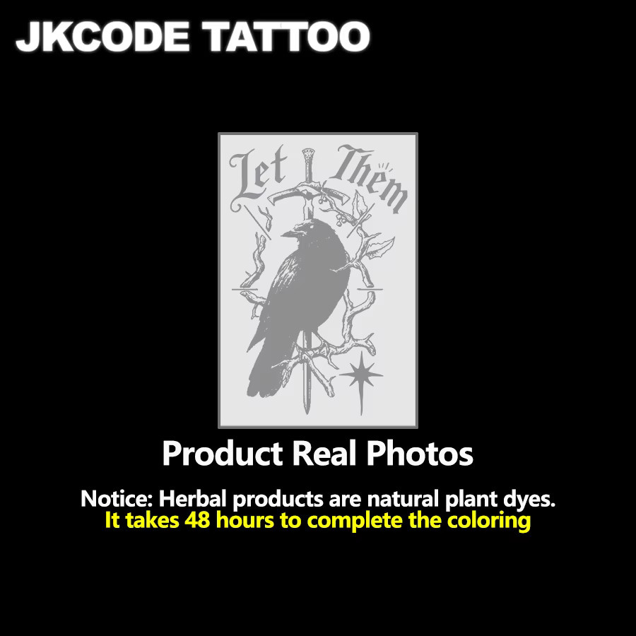 JKCODE TATTOO Wasserfeste Semi-Permanente Tattoos, Krähen- & Dornenzweig-Muster, Herren - Bild 3