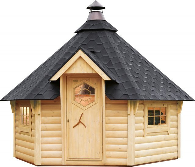 Grillkota Finnhaus Wolff KAURI aus Kiefer mit Dachschindeln in Schwarz, B/T: 376 x 326 cm - Bild 1