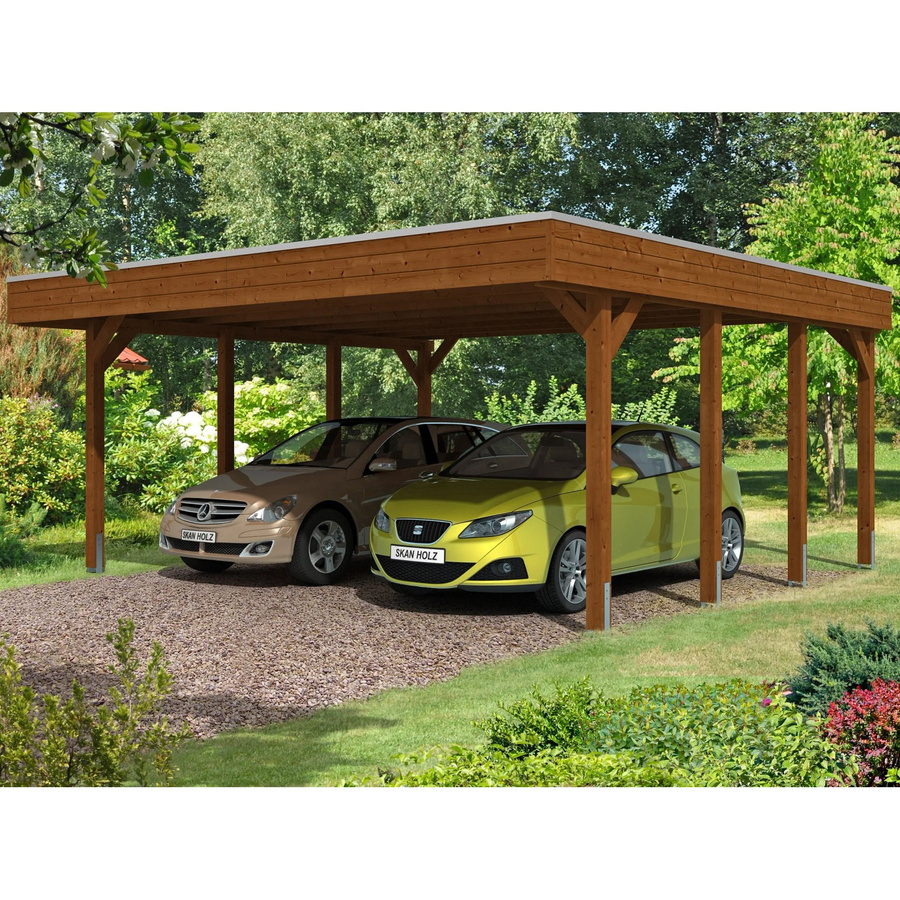 Skan Holz Carport Friesland in Nussbaum Braun B/T: 557 x 555 cm, Höhe: 254 cm - Bild 2