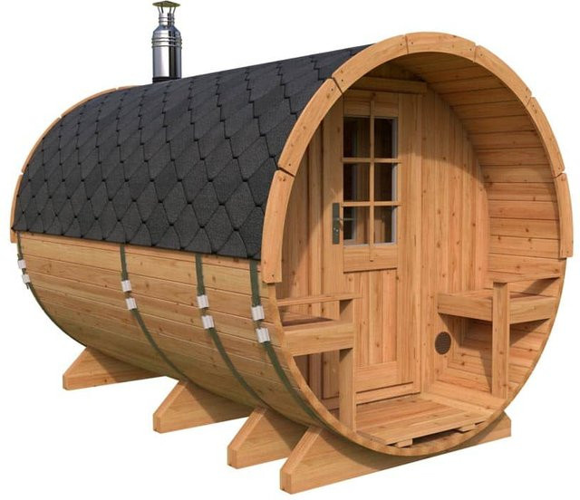 Fasssauna Standard mit Terrasse von Hansagarten24 in Braun aus Thermoholz, Fichtenholz oder Erlenholz, B/T: 3 x 2 m - Bild 1
